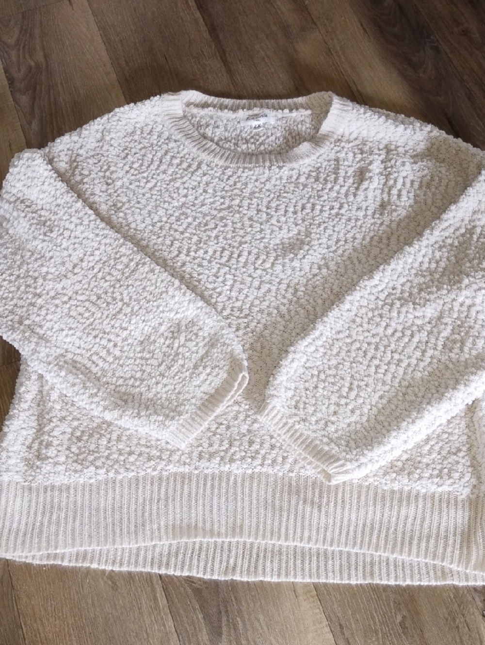 Cream Textured Crewneck Sweater for Women